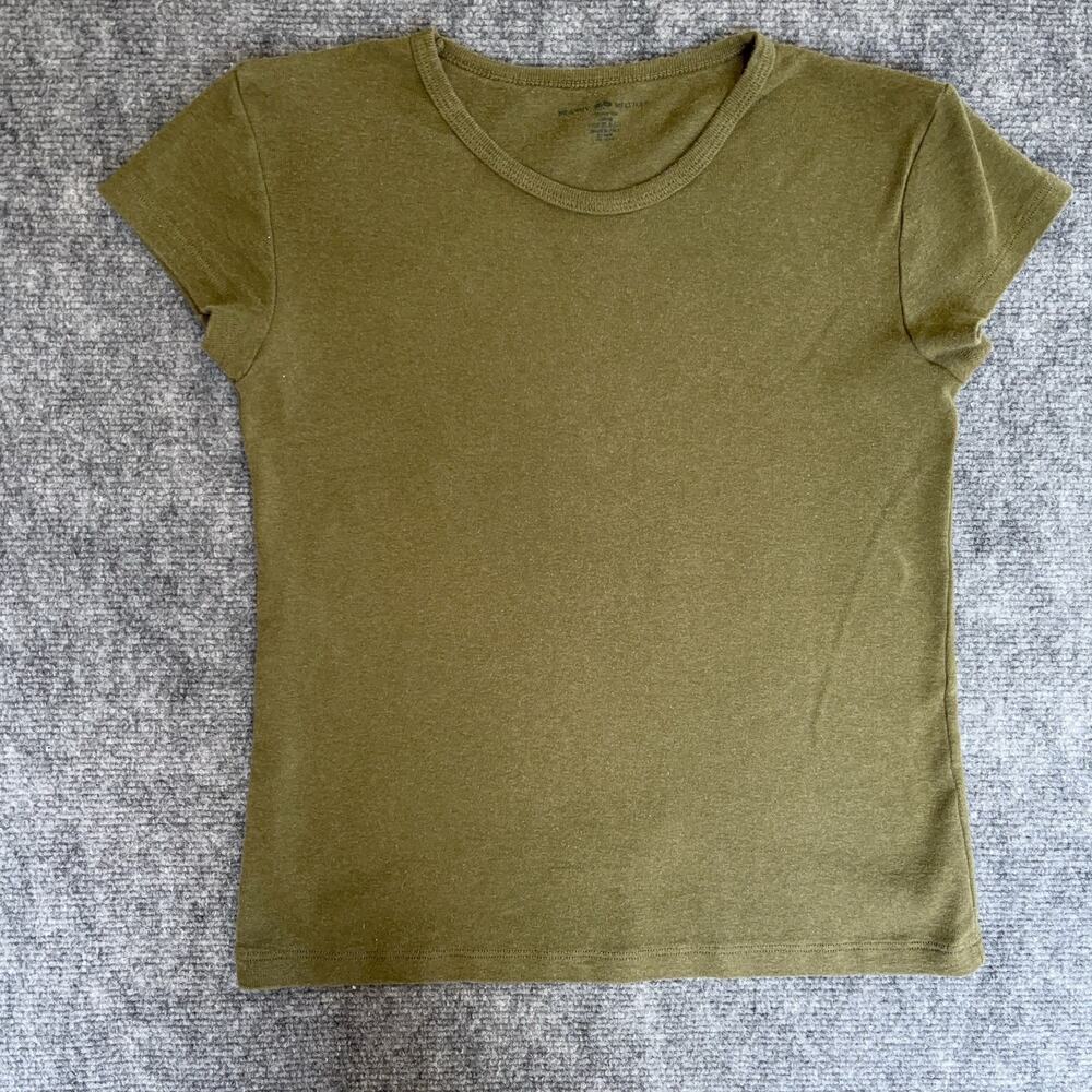 Brandy Melville Olive Green Crew Neck Fitted Tee Shirt Made in Italy